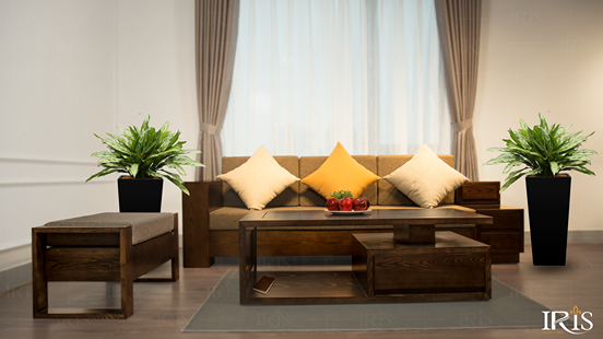 sofa gỗ phòng khách hiện đại