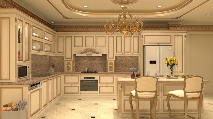 phòng bếp phong cách cổ điển