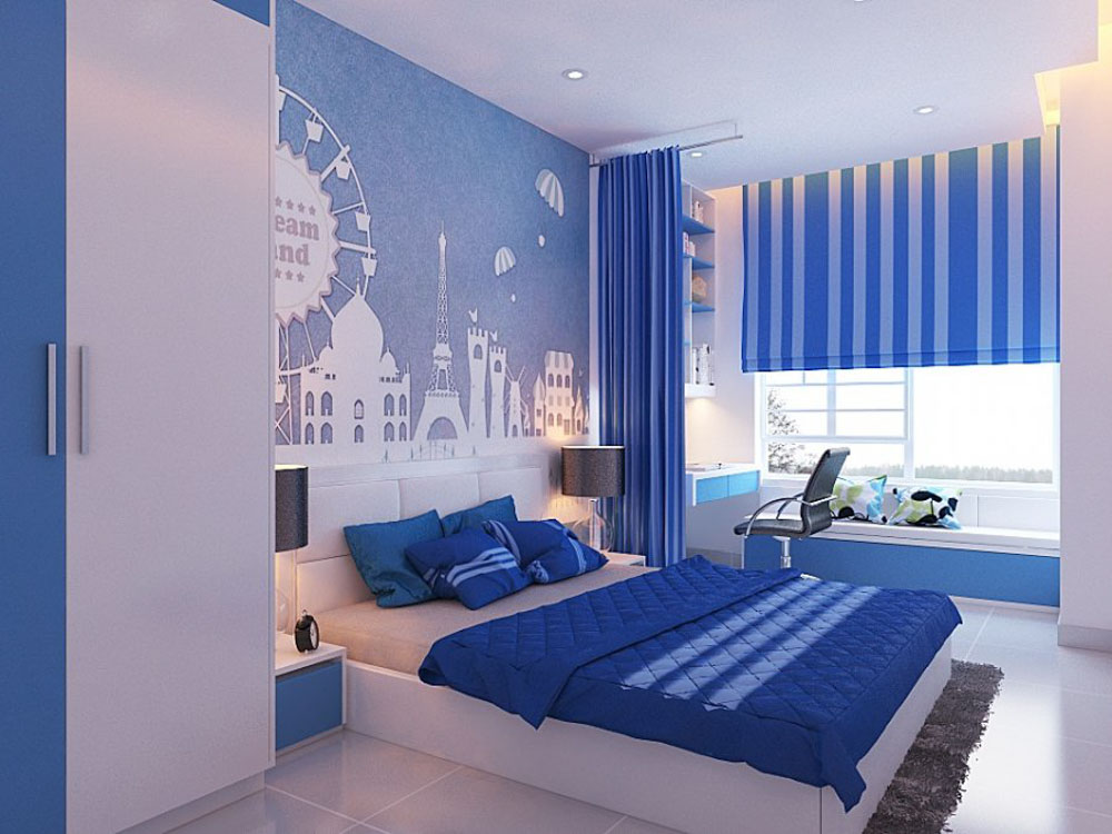 phòng ngủ màu xanh dương
