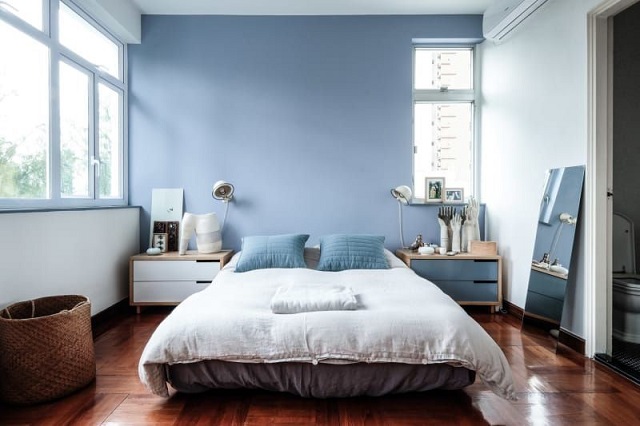 phòng ngủ màu xanh nhẹ nhàng