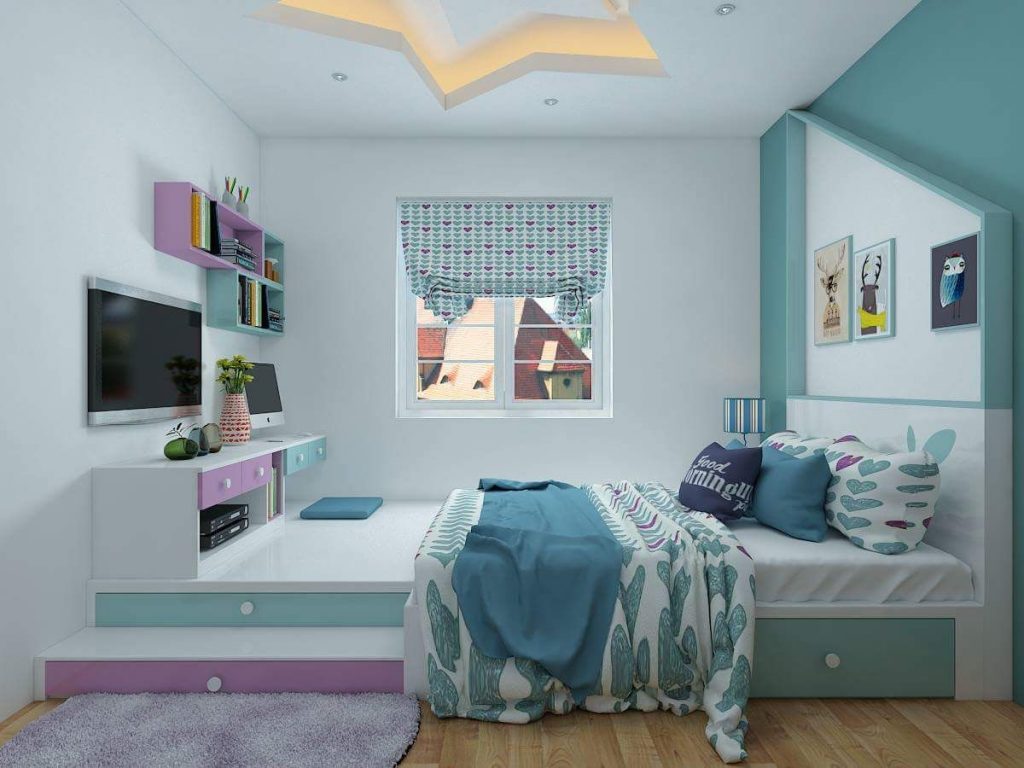 phòng ngủ màu xanh nước biển