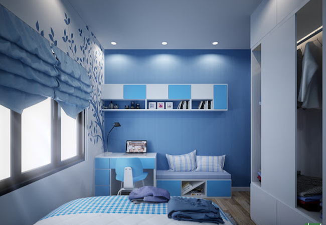phòng ngủ xanh dương cho bé trai