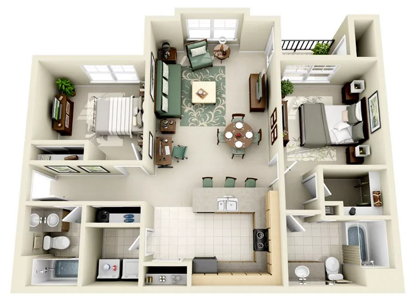 thiết kế nội thất chung cư hai phòng ngủ