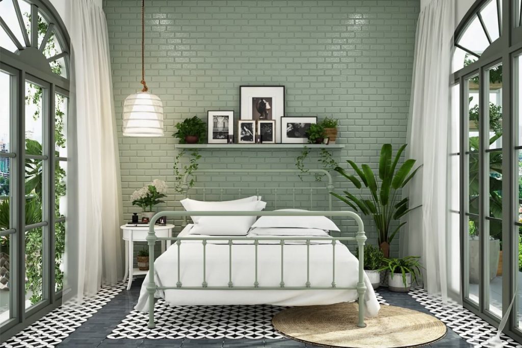 thiết kế phòng ngủ màu xanh đẹp