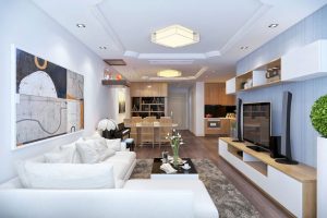 Gợi ý mẫu trần thạch cao phòng khách liền bếp mới nhất 2022