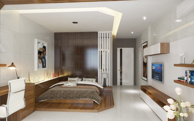 thiết kế nội thất phòng ngủ nhà ống 2 tầng