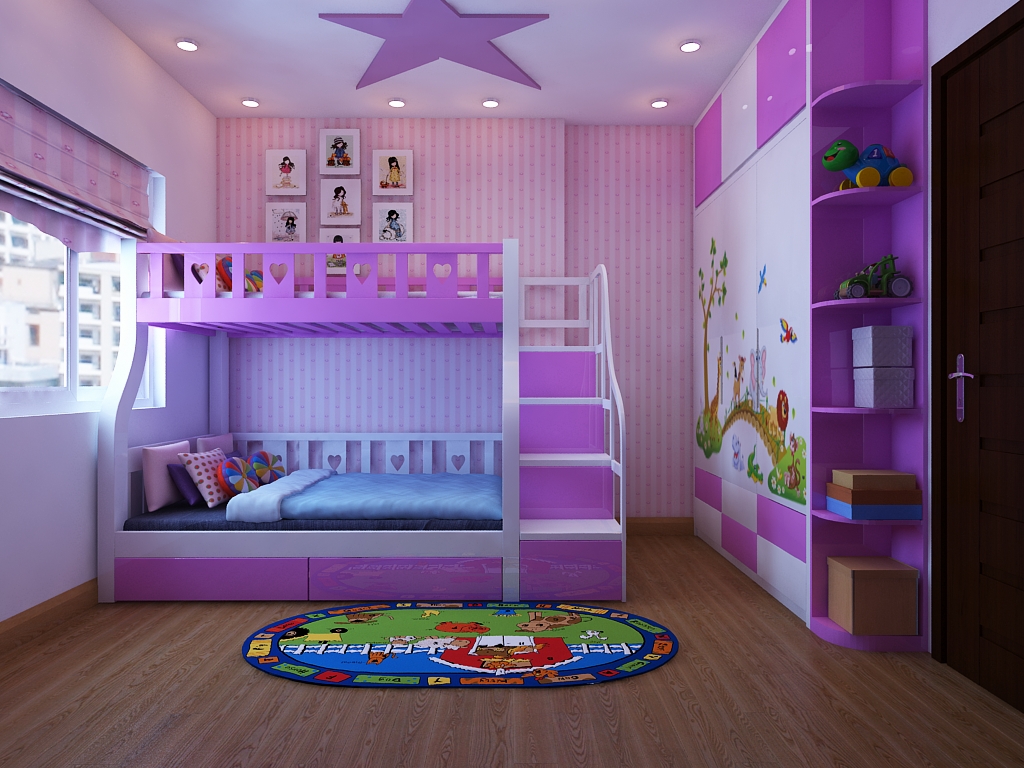 phòng ngủ màu tím bé gái