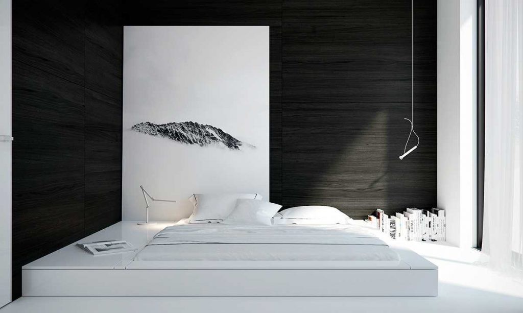 thiết kế phòng ngủ màu đen trắng