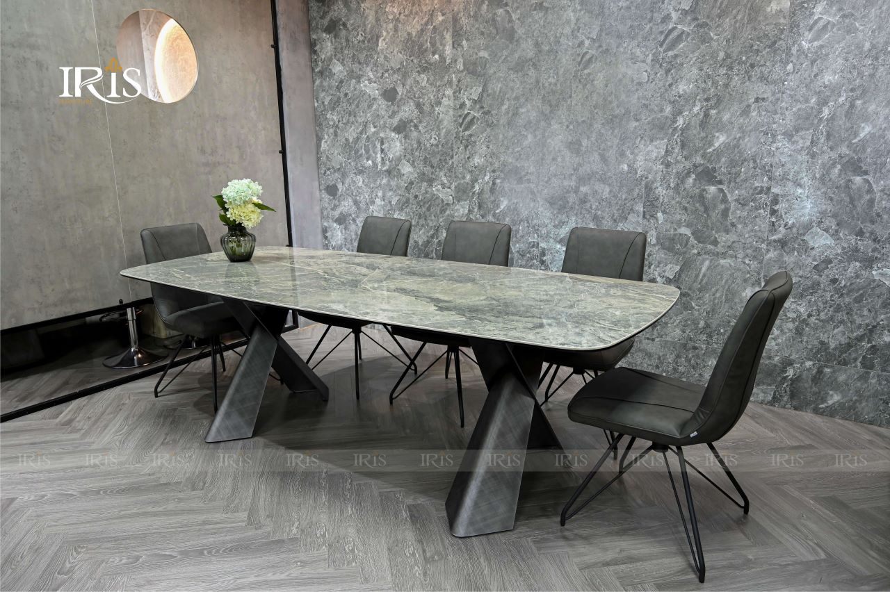 Bộ bàn ăn 8 ghế nhập khẩu Giovani ghe HD 9206B Grey