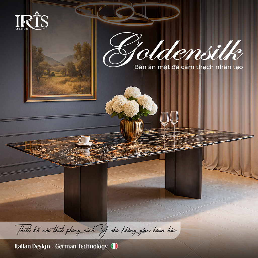 Bàn ăn mặt đá Goldensilk với thiết kế chuẩn Ý hoàn hảo