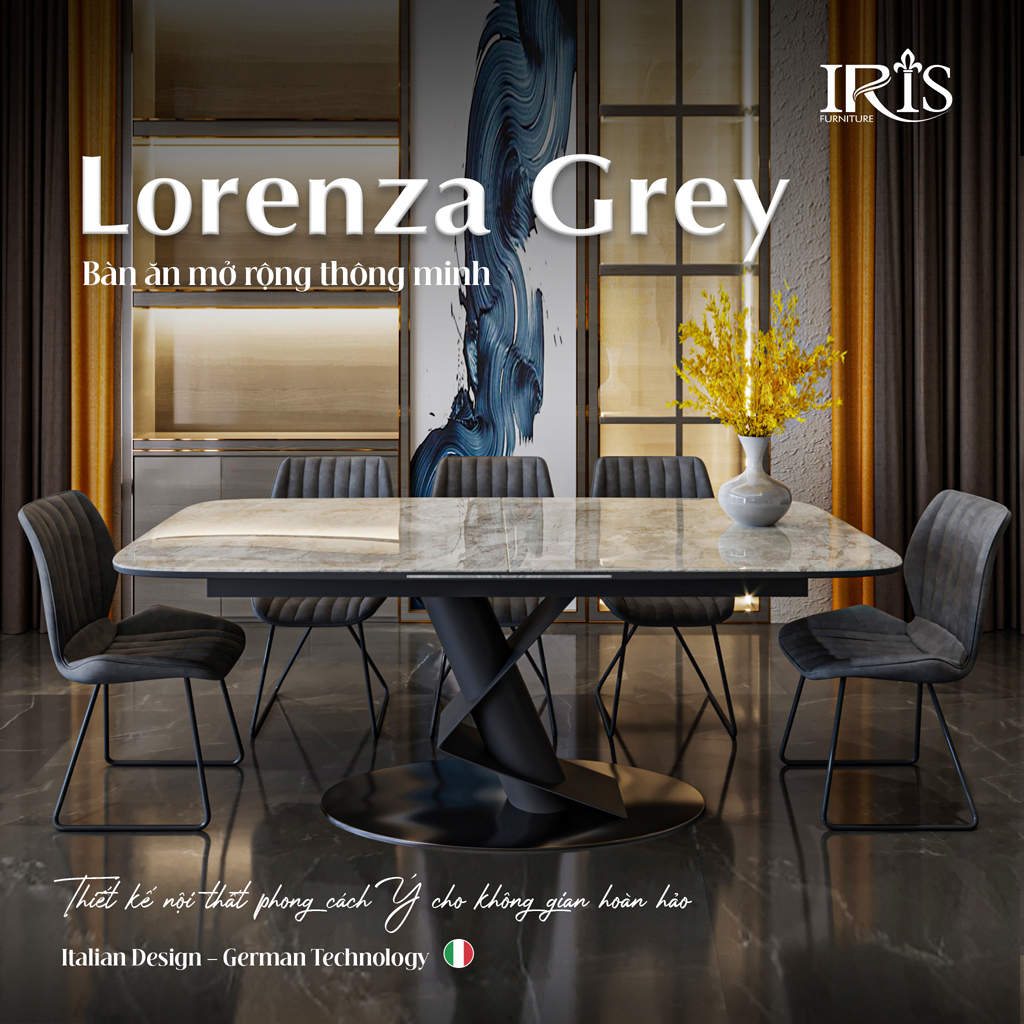 Bàn ăn Lorenza Grey với thiết kế thông minh chuẩn Ý
