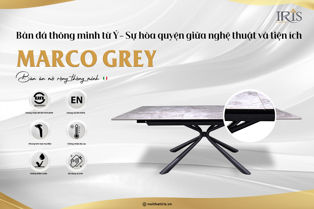 Bàn đá Marco Grey là sự kết hợp hoàn hảo giữa nghệ thuật và tiện ích