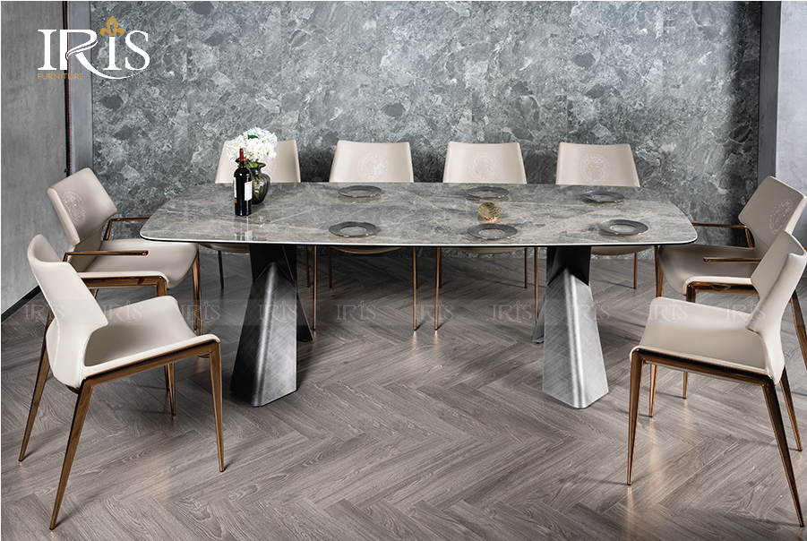 ghế ăn da cao cấp nhập khẩu Leo trắng và bộ bàn ăn 10 ghế Giovani