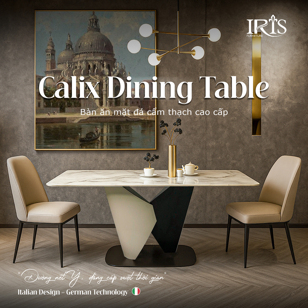 Bàn ăn mặt đá Calix phù hợp cho các không gian căn hộ hiện đại