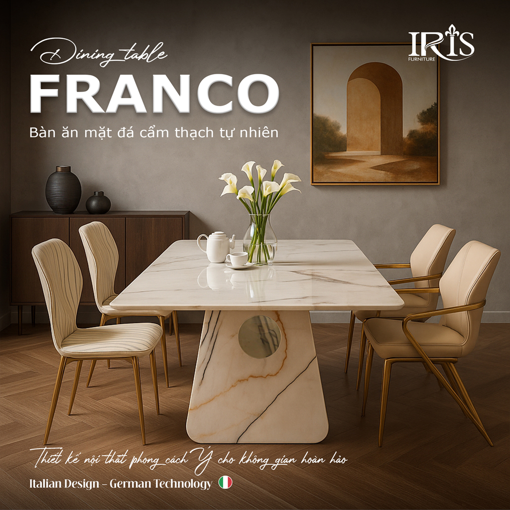 Bàn ăn mặt đá cẩm thạch tự nhiên FRANCO được thiết kế chuẩn Ý
