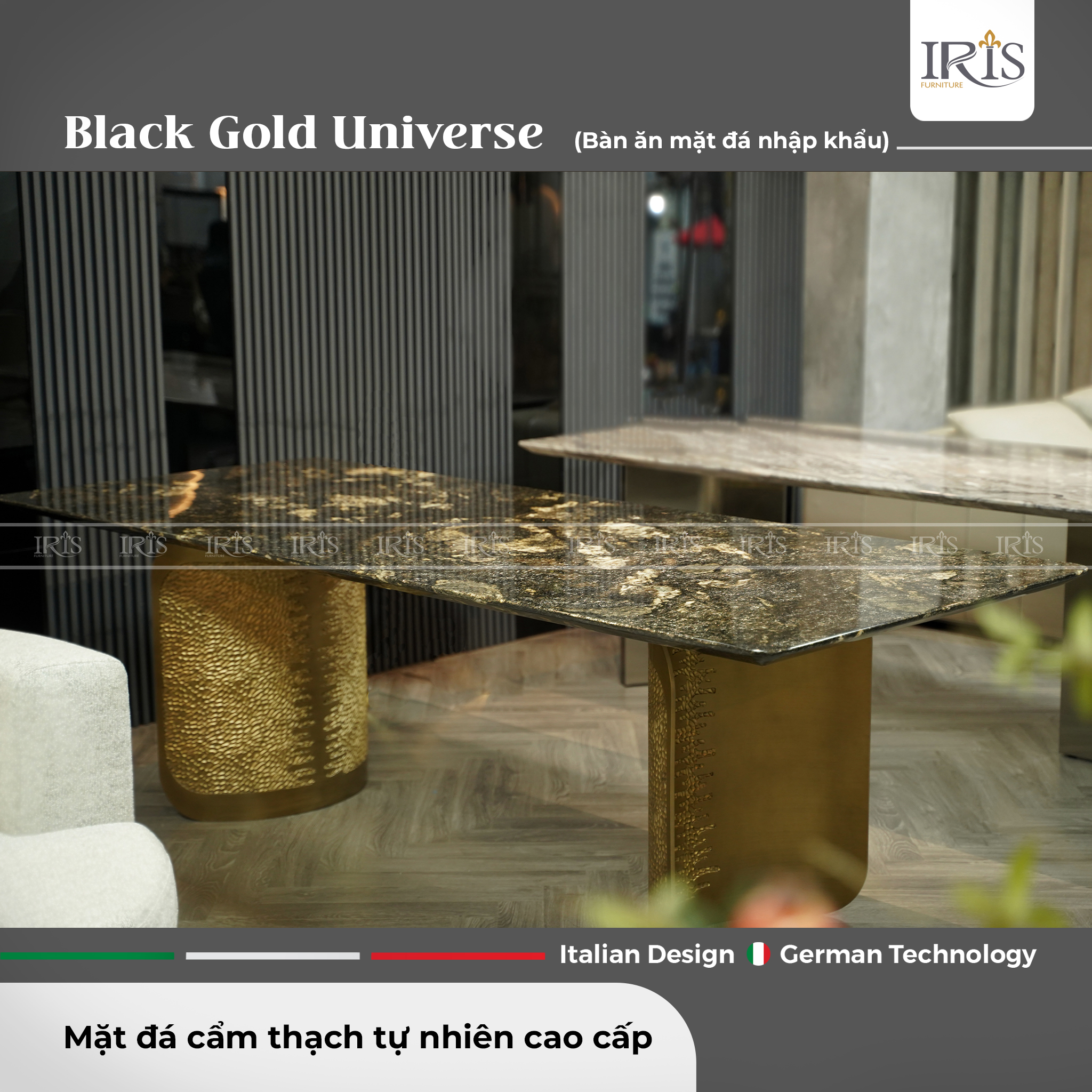 Bàn ăn đá cẩm thạch tự nhiên Black Gold Universe