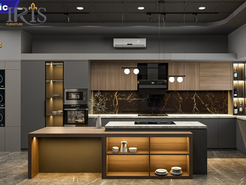 Bếp đa năng kết hợp khu vực nấu, lưu trữ và ăn uống, tiết kiệm diện tích