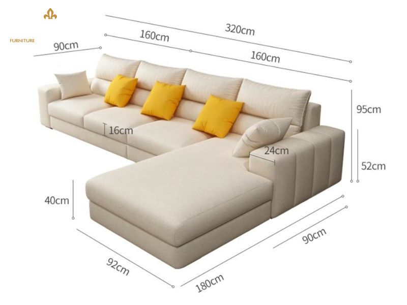 Chiều cao sofa góc chữ L hiện đại