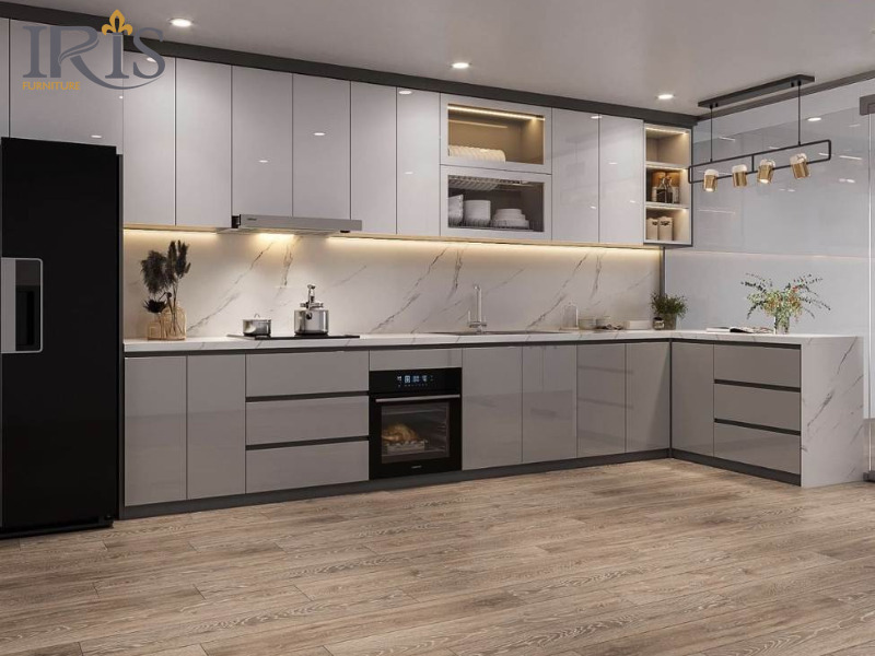 Đảo bếp chữ L tối ưu diện tích, tạo không gian chuẩn bị và nấu ăn tiện lợi