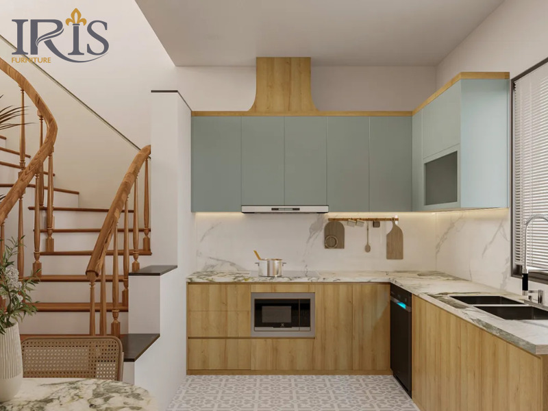 Không gian bếp sáng sủa, dễ di chuyển, nâng cao hiệu quả sinh hoạt hàng ngày