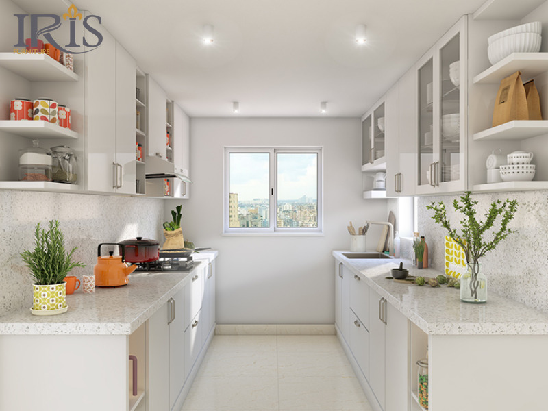 Phòng bếp song song tạo cảm giác rộng rãi, dễ di chuyển và an toàn