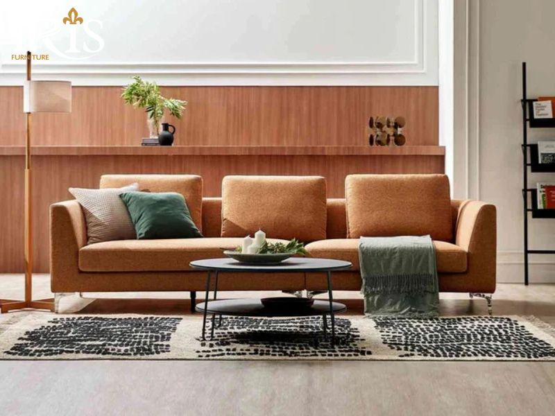 Sofa cam đất kết hợp hài hòa giữa sắc cam và nâu nhẹ