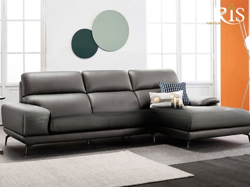 Sofa góc chữ L màu ghi hiện đại