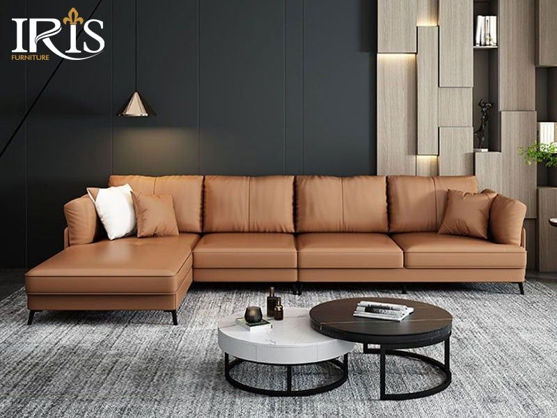 Sofa góc màu cam gạch nhẹ nhàng