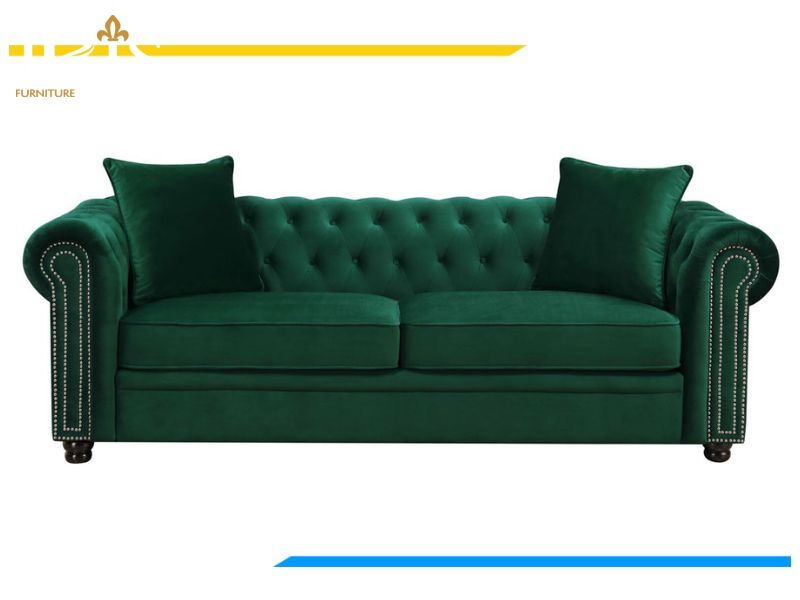 Sofa xanh lá có thiết kế cổ điển, thanh lịch