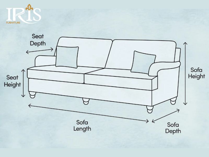 Kích thước ghế sofa 3 chỗ tiêu chuẩn giúp không gian phòng khách cân đối, thoải mái và sang trọng.
