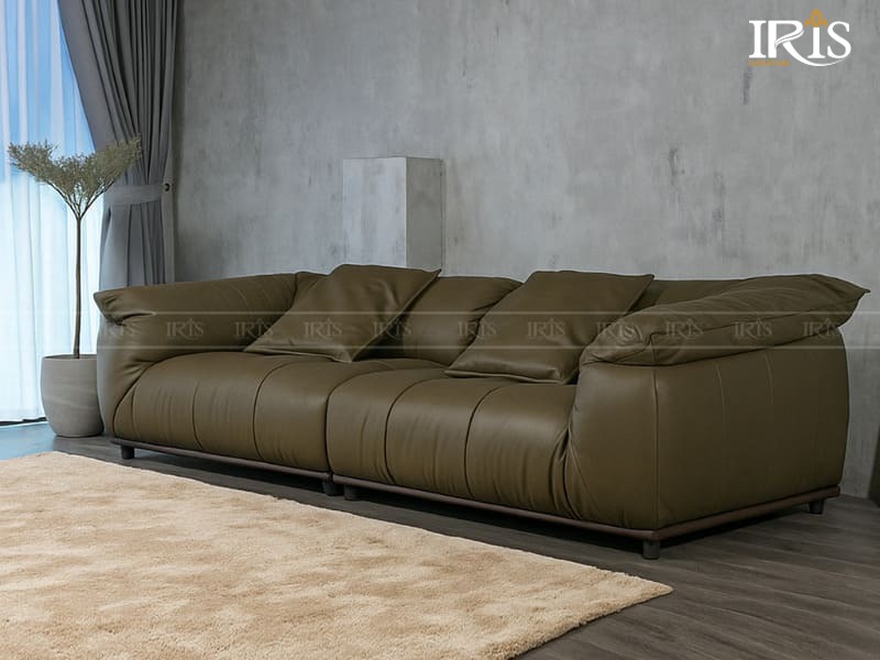 Sofa văng nâu da bò Doletti cao cấp