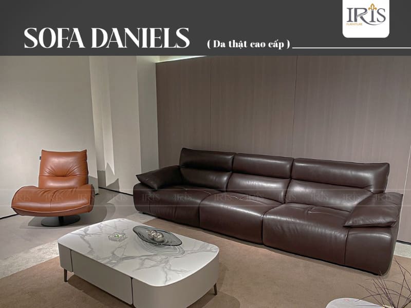Set sofa Daniels và sofa đơn Emi màu nâu sang trọng