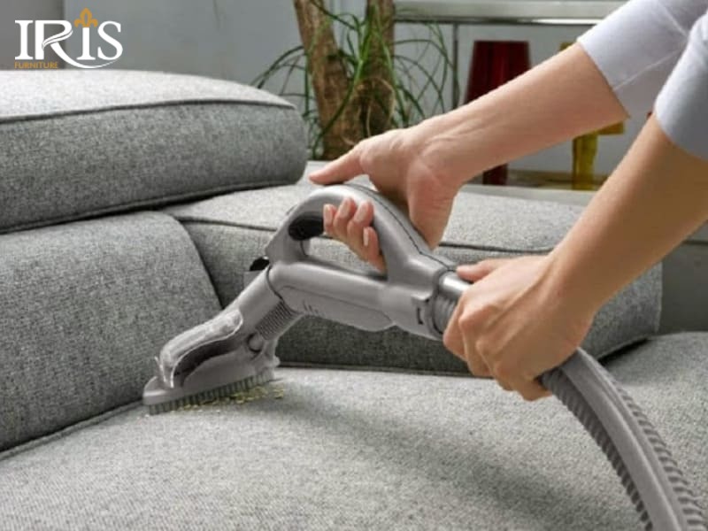 Giữ sofa xám sạch bằng cách hút bụi, lau ngay vết bẩn và tránh nắng trực tiếp
