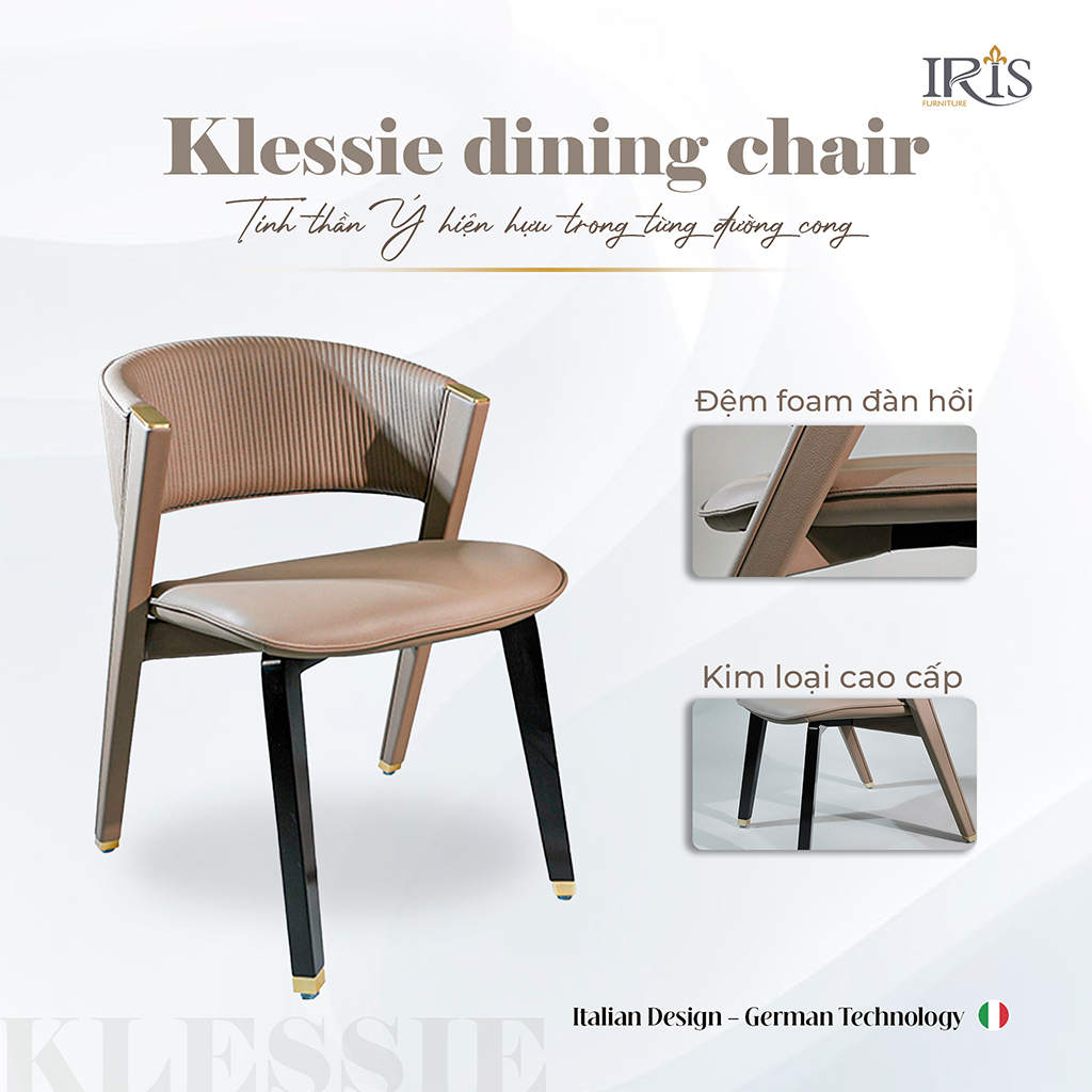 Ghế ăn Klessie bọc da Microfiber êm ái, chân gỗ tự nhiên sang trọng.