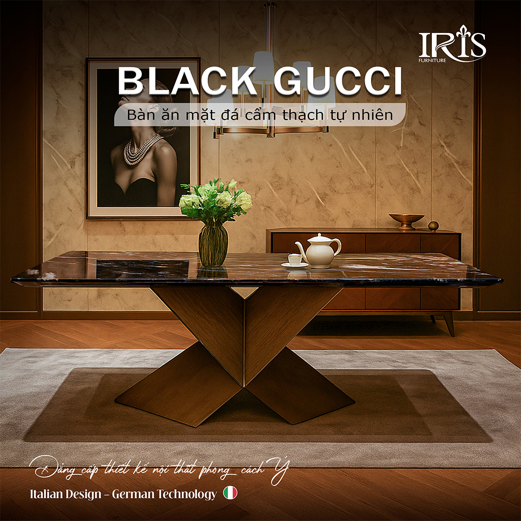 Bàn ăn mặt đá Black Gucci – biểu tượng của đẳng cấp và phong cách Ý tinh tế.