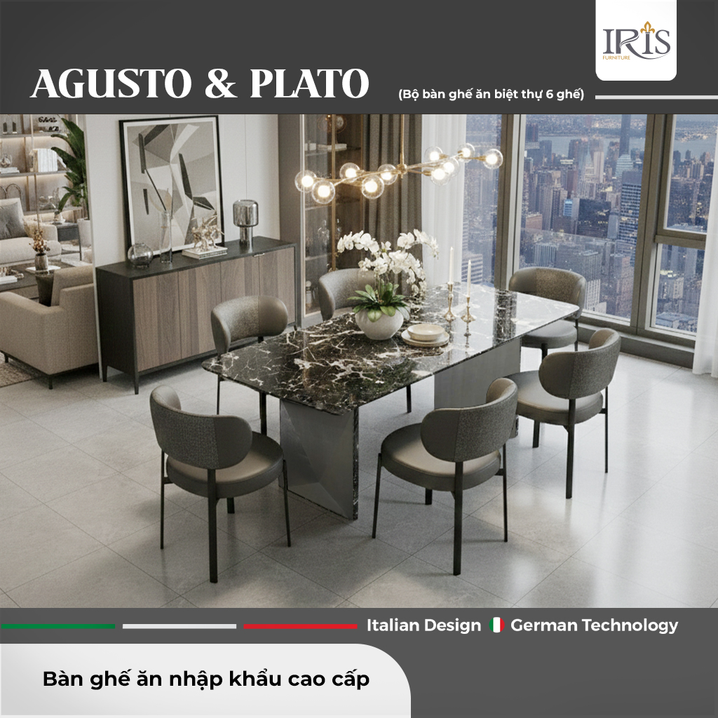 Bàn Ăn Mặt Đá Agusto & Ghế Ăn Plato