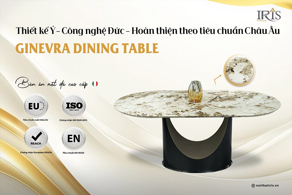 Bàn ăn Ginevra – mặt đá sắc sảo, bền vượt trội.