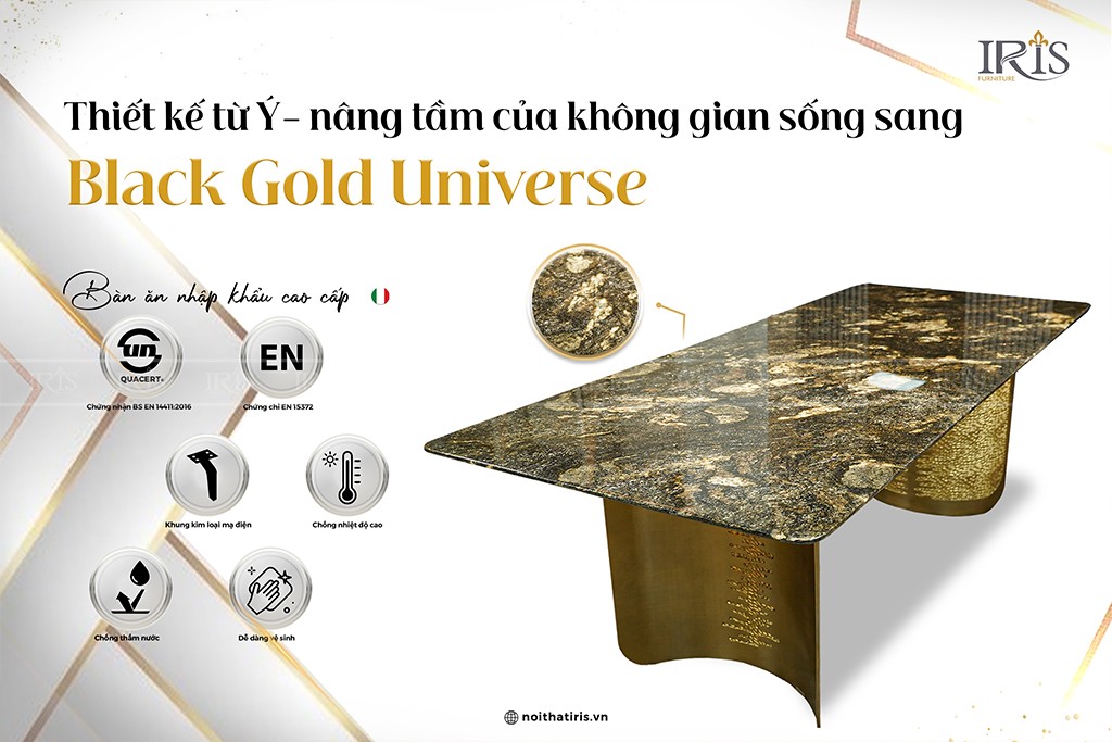Bàn ăn mặt đá tự nhiên Black Gold Universe được nhập khẩu từ Ý cao cấp
