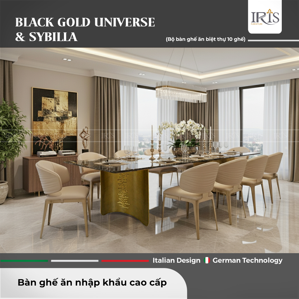 Bộ bàn ăn Black Gold Universe & ghế ăn Sybilla