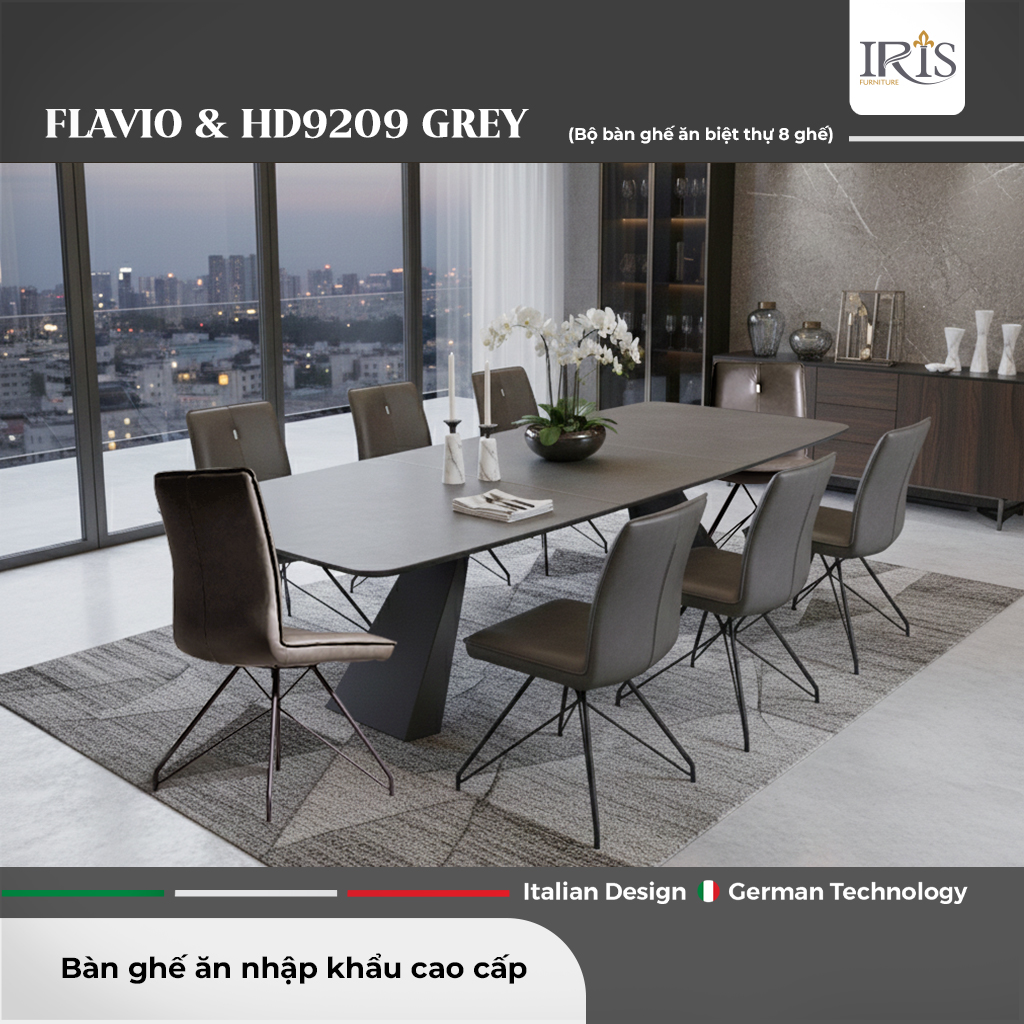 Bàn ăn thông minh Flavio Dark Grey & Ghế ăn HD9209