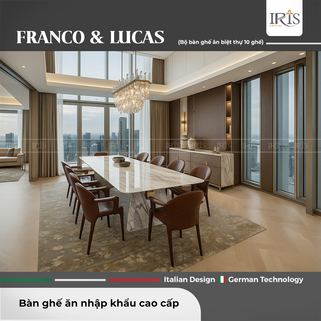 Bộ bàn ăn mặt đá bọc da Franco & ghế ăn Lucas