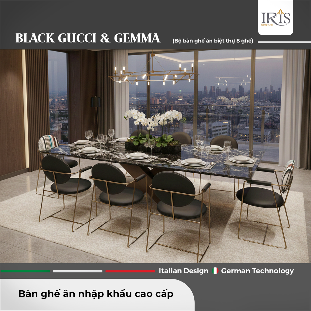 Bộ Bàn Ăn Black Gucci & Ghế Gemma