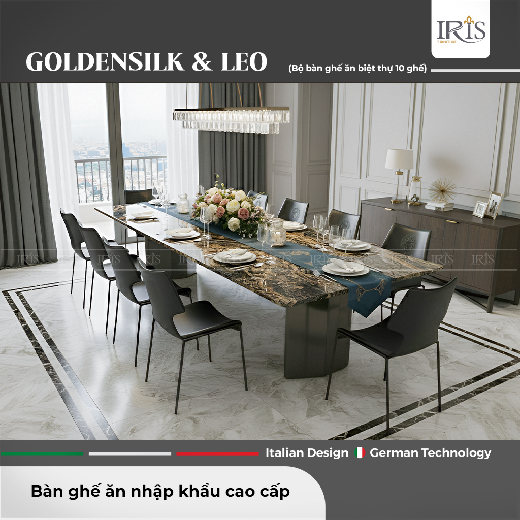 Bộ bàn ăn Goldensilk & Ghế Leo Black