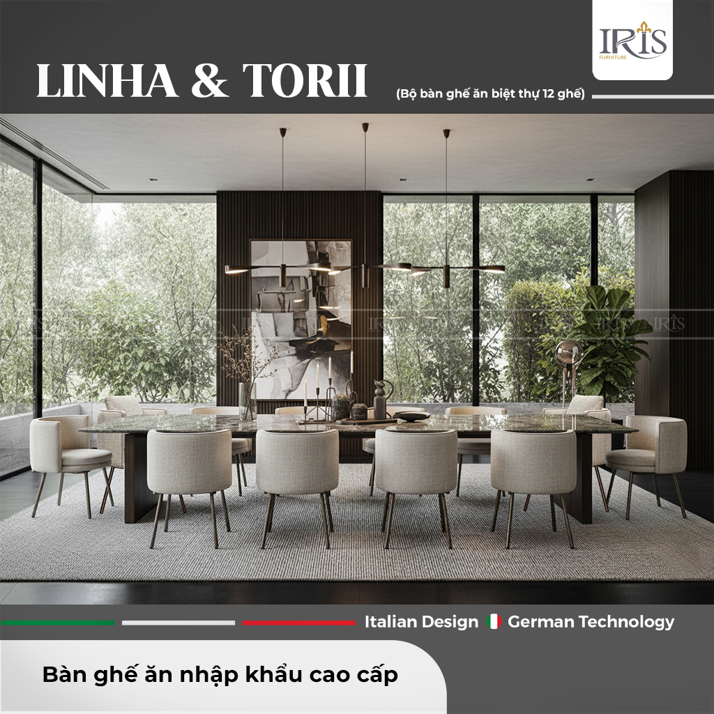 Bộ Bàn Ăn Mặt Đá Linha & Ghế Ăn Torii