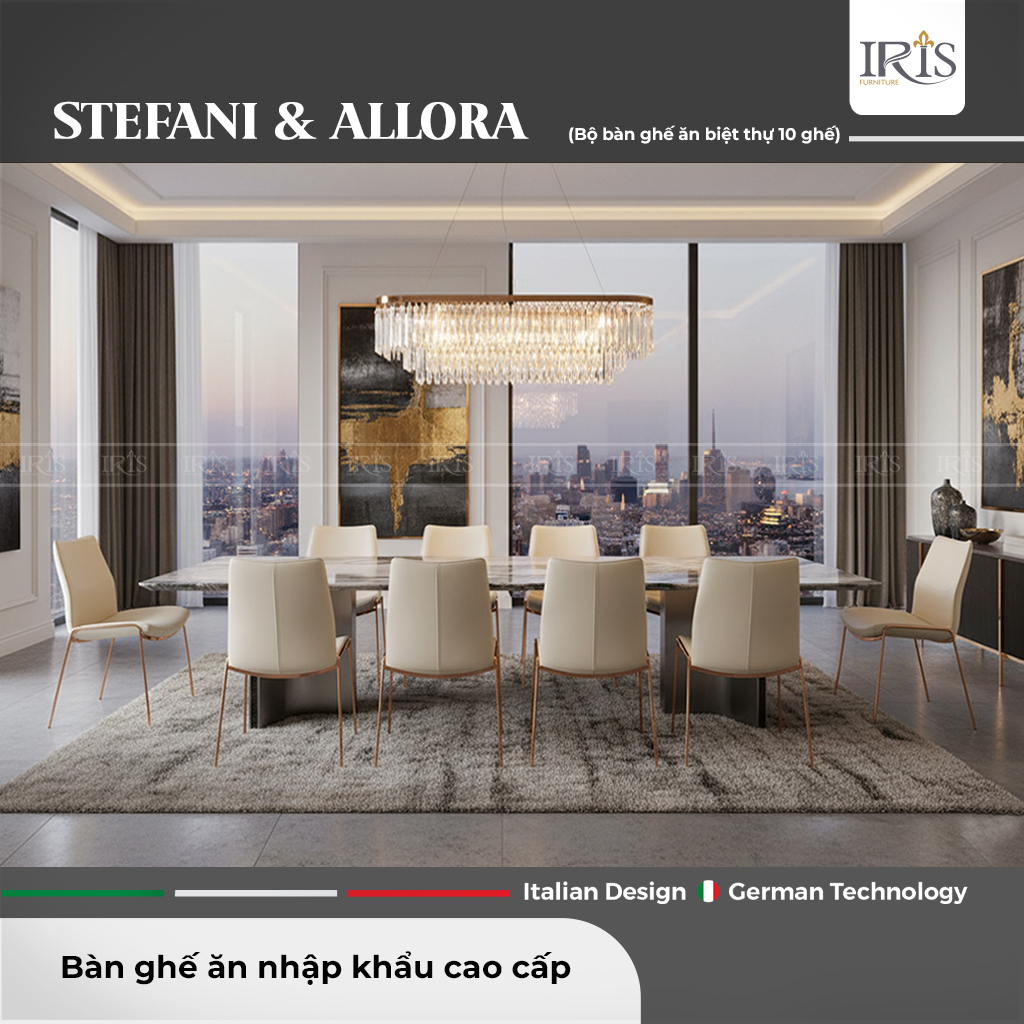 Bàn ăn mặt đá tự nhiên Stefani & Ghế ăn Allora