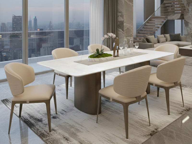 Bộ bàn ăn mặt đá 6 ghế gọn gàng, tinh tế, phù hợp căn hộ và gia đình nhỏ