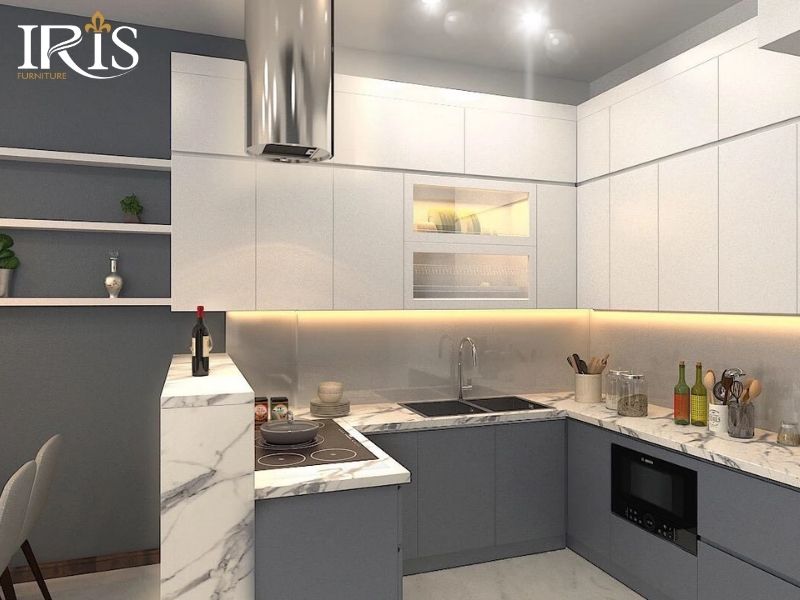 Bếp chữ U tối đa không gian làm việc nhưng cần diện tích lớn và tủ góc phù hợp